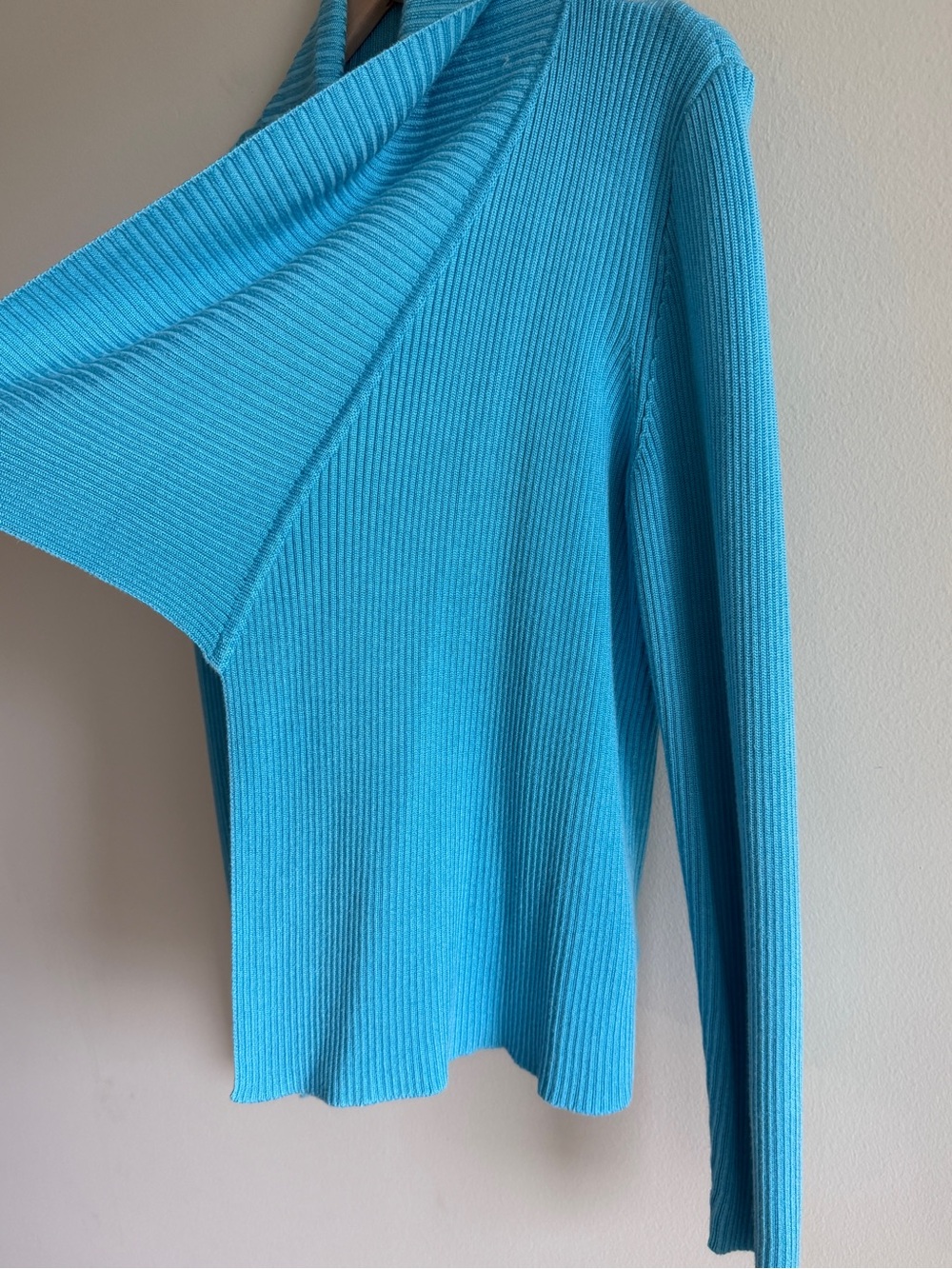 Lauren Ralph Lauren Turquoise Blue Ribbed Cardigan Open Front Sweater L Viscose - Picture 5 of 8